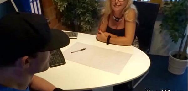  German mother fucks the young intern on work